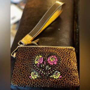 Consuela leather handstitched wristlet with card wallet